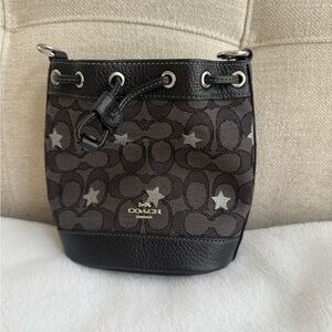 Coach Dempsey Drawstring Bucket Mini Bag SMOKE BLACK Stars - MISSING STRAPS